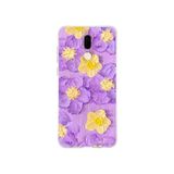 Multitronic Huawei Mate 10 Lite ile Uyumlu Mor Sarı Çiçek Desenli Şeffaf Telefon Kılıfı