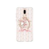 Multitronic Huawei Mate 10 Lite ile Uyumlu Pembe Fiyonklu Kedi Desenli Şeffaf Telefon Kılıfı