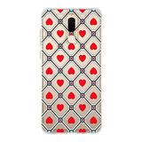 Multitronic Huawei Mate 10 Lite ile Uyumlu Retro Kırmızı Kalp Desenli Şeffaf Telefon Kılıfı