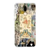 Multitronic Huawei Mate 10 Lite ile Uyumlu Sanatsal Tarot Kolaj Desenli Şeffaf Telefon Kılıfı