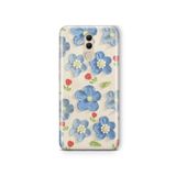Multitronic Huawei Mate 20 Lite ile Uyumlu Mavi Yağlı Boya Çiçek Desenli Şeffaf Telefon Kılıfı
