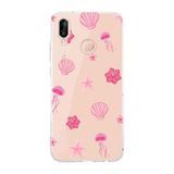 Multitronic Huawei P20 Lite ile Uyumlu Pembe Deniz Tema Desenli Şeffaf Telefon Kılıfı