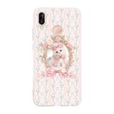 Multitronic Huawei P20 Lite ile Uyumlu Pembe Fiyonklu Kedi Desenli Şeffaf Telefon Kılıfı