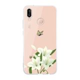 Multitronic Huawei P20 Lite Uyumlu Beyaz Zambak Desenli Şeffaf Telefon Kılıfı