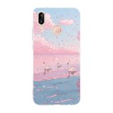 Multitronic Huawei P20 Lite Uyumlu Pembe Gökyüzü ve Kuğu Desenli Şeffaf Telefon Kılıfı