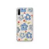 Multitronic Huawei P30 Lite ile Uyumlu Mavi Yağlı Boya Çiçek Desenli Şeffaf Telefon Kılıfı