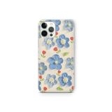 Multitronic iPhone 12 Pro Max ile Uyumlu Mavi Yağlı Boya Çiçek Desenli Şeffaf Telefon Kılıfı