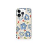 Multitronic iPhone 16 Pro Max ile Uyumlu Mavi Yağlı Boya Çiçek Desenli Şeffaf Telefon Kılıfı