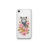 Multitronic iPhone 6 Plus ve 6s Plus ile Uyumlu Leopar ve Pembe Gül Desenli Şeffaf Telefon Kılıfı
