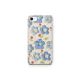 Multitronic iPhone 7 Plus / 8 Plus ile Uyumlu Mavi Yağlı Boya Çiçek Desenli Şeffaf Telefon Kılıfı
