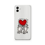 Multitronic Samsung Galaxy A04 ile Uyumlu Keith Haring Kalp Tasarım Baskılı Şeffaf Kılıf