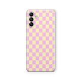 Multitronic Samsung Galaxy A04s ile Uyumlu Pembe Sarı Kare Desen Tasarım Baskılı Şeffaf Kılıf
