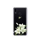 Multitronic Samsung Galaxy A10s ile Uyumlu Beyaz Zambak Desenli Şeffaf Telefon Kılıfı