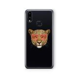 Multitronic Samsung Galaxy A10s ile Uyumlu Gözlüklü Leopar Tasarım Baskılı Şeffaf Kılıf