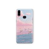 Multitronic Samsung Galaxy A10s ile Uyumlu Pembe Gökyüzü ve Kuğu Desenli Şeffaf Telefon Kılıfı