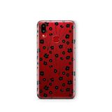 Multitronic Samsung Galaxy A10s ile Uyumlu, Siyah Çiçek Desenli, Şeffaf Telefon Kılıfı