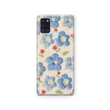 Multitronic Samsung Galaxy A21S ile Uyumlu Mavi Yağlı Boya Çiçek Desenli Şeffaf Telefon Kılıfı