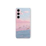 Multitronic Samsung Galaxy A25 ile Uyumlu Pembe Gökyüzü ve Kuğu Desenli Şeffaf Telefon Kılıfı