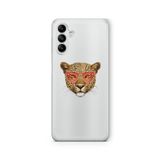 Multitronic Samsung Galaxy A54 ile Uyumlu Gözlüklü Leopar Tasarım Baskılı Şeffaf Kılıf