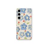 Multitronic Samsung Galaxy A54 ile Uyumlu Mavi Yağlı Boya Çiçek Desenli Şeffaf Telefon Kılıfı