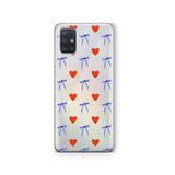 Multitronic Samsung Galaxy A71 ile Uyumlu Kalp ve Kurdele Desenli Şeffaf Telefon Kılıfı