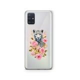 Multitronic Samsung Galaxy A71 ile Uyumlu Leopar ve Pembe Gül Desenli Şeffaf Telefon Kılıfı