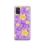 Multitronic Samsung Galaxy A71 ile Uyumlu Mor Sarı Çiçek Desenli Şeffaf Telefon Kılıfı