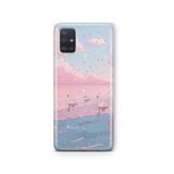 Multitronic Samsung Galaxy A71 ile Uyumlu Pembe Gökyüzü ve Kuğu Desenli Şeffaf Telefon Kılıfı
