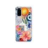 Multitronic Samsung Galaxy S20 FE ile Uyumlu Güneş Çiçekleri ve Nazar Boncuğu Desenli Şeffaf Telefon Kılıfı