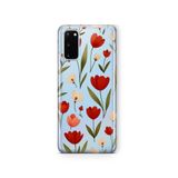 Multitronic Samsung Galaxy S20 FE ile Uyumlu Kırmızı Lale Desenli Şeffaf Telefon Kılıfı