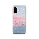 Multitronic Samsung Galaxy S20 FE ile Uyumlu Pembe Gökyüzü ve Kuğu Desenli Şeffaf Telefon Kılıfı