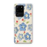 Multitronic Samsung Galaxy S20 Ultra ile Uyumlu Mavi Yağlı Boya Çiçek Desenli Şeffaf Telefon Kılıfı