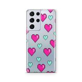 Multitronic Samsung Galaxy S21 Ultra ile Uyumlu Arcade Hearts Tasarım Baskılı Şeffaf Kılıf