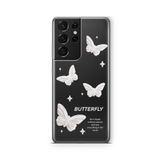 Multitronic Samsung Galaxy S21 Ultra ile Uyumlu Beyaz Kelebekler Tasarım Baskılı Şeffaf Kılıf