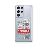 Multitronic Samsung Galaxy S21 Ultra ile Uyumlu Fragile Etiket Tasarım Baskılı Şeffaf Kılıf