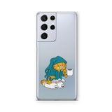 Multitronic Samsung Galaxy S21 Ultra ile Uyumlu Garfield Tasarım Baskılı Şeffaf Kılıf