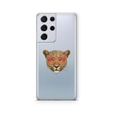 Multitronic Samsung Galaxy S21 Ultra ile Uyumlu Gözlüklü Leopar Tasarım Baskılı Şeffaf Kılıf