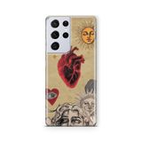 Multitronic Samsung Galaxy S21 Ultra ile Uyumlu Güneş ve Kalp Kolaj Desenli Şeffaf Telefon Kılıfı