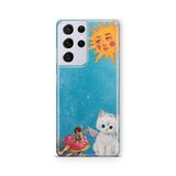Multitronic Samsung Galaxy S21 Ultra ile Uyumlu, Güneşli Peri ve Melek Kedi Desenli, Şeffaf Telefon Kılıfı