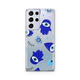 Multitronic Samsung Galaxy S21 Ultra ile Uyumlu Hamsa El Desenli Şeffaf Telefon Kılıfı