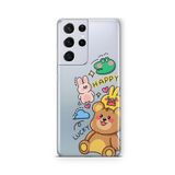 Multitronic Samsung Galaxy S21 Ultra ile Uyumlu Happy Animals Tasarım Baskılı Şeffaf Kılıf
