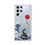 Multitronic Samsung Galaxy S21 Ultra ile Uyumlu Japon Balıkları Tasarım Baskılı Şeffaf Kılıf