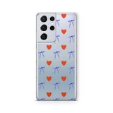 Multitronic Samsung Galaxy S21 Ultra ile Uyumlu Kalp ve Kurdele Desenli Şeffaf Telefon Kılıfı