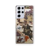 Multitronic Samsung Galaxy S21 Ultra ile Uyumlu Kovboy Western Kolaj Desenli Şeffaf Telefon Kılıfı
