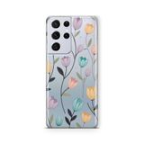 Multitronic Samsung Galaxy S21 Ultra ile Uyumlu Lale Çiçek Desenli Şeffaf Telefon Kılıfı