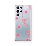 Multitronic Samsung Galaxy S21 Ultra ile Uyumlu Pembe Aksolotl Desenli Şeffaf Telefon Kılıfı