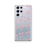 Multitronic Samsung Galaxy S21 Ultra ile Uyumlu Pembe Fiyonk Desenli Şeffaf Telefon Kılıfı
