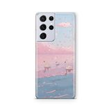 Multitronic Samsung Galaxy S21 Ultra ile Uyumlu Pembe Gökyüzü ve Kuğu Desenli Şeffaf Telefon Kılıfı