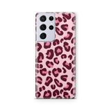 Multitronic Samsung Galaxy S21 Ultra ile Uyumlu Pembe Leopar Desenli Şeffaf Telefon Kılıfı