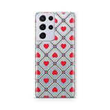 Multitronic Samsung Galaxy S21 Ultra ile Uyumlu Retro Kırmızı Kalp Desenli Şeffaf Telefon Kılıfı